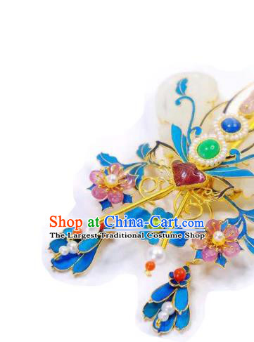 Chinese Traditional Qing Dynasty Gems Hair Jewelry Ancient Empress Jade Pearls Hairpin