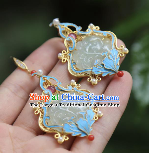 Chinese Traditional Jewelry Qing Dynasty Jade Earrings Ancient Empress Tourmaline Ear Accessories
