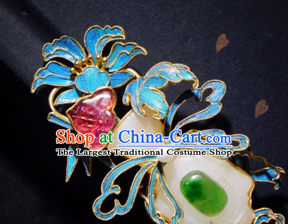 China Handmade Ancient Empress Jade Vase Brooch Accessories Traditional Qing Dynasty Orchids Breastpin Jewelry
