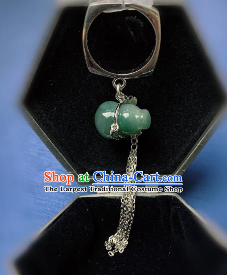 Chinese Handmade Jadeite Gourd Ring National Silver Tassel Circlet Jewelry