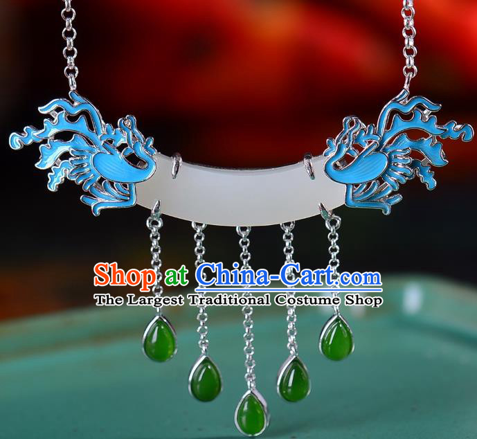 Handmade Chinese Phoenix Necklace Accessories National White Jade Necklet Pendant