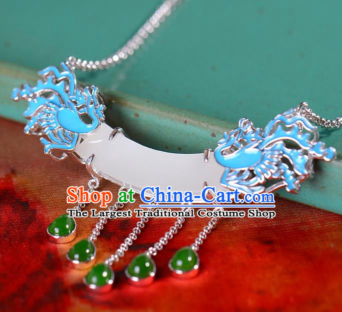 Handmade Chinese Phoenix Necklace Accessories National White Jade Necklet Pendant