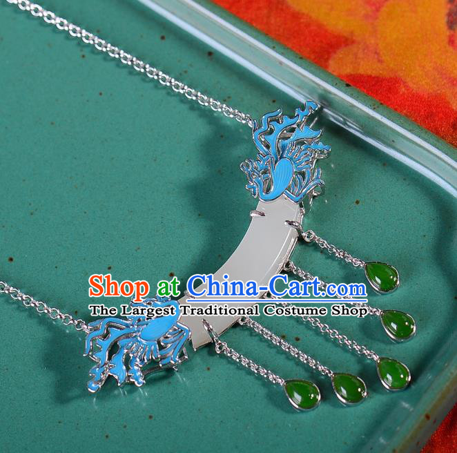 Handmade Chinese Phoenix Necklace Accessories National White Jade Necklet Pendant