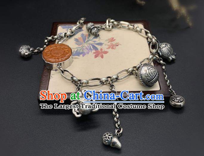 Handmade Chinese Silver Tassel Bangle Accessories National Agate Bracelet