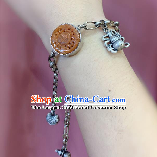 Handmade Chinese Silver Tassel Bangle Accessories National Agate Bracelet