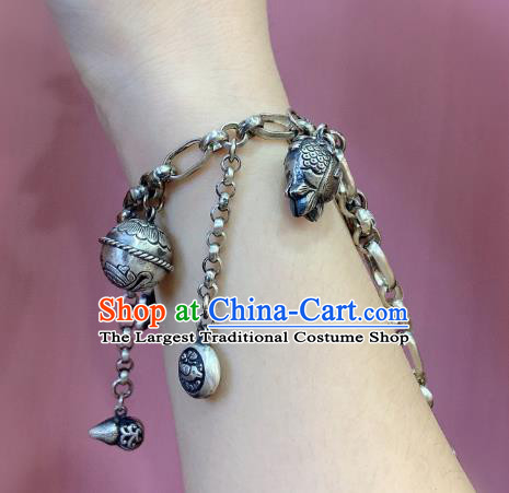 Handmade Chinese Silver Tassel Bangle Accessories National Agate Bracelet