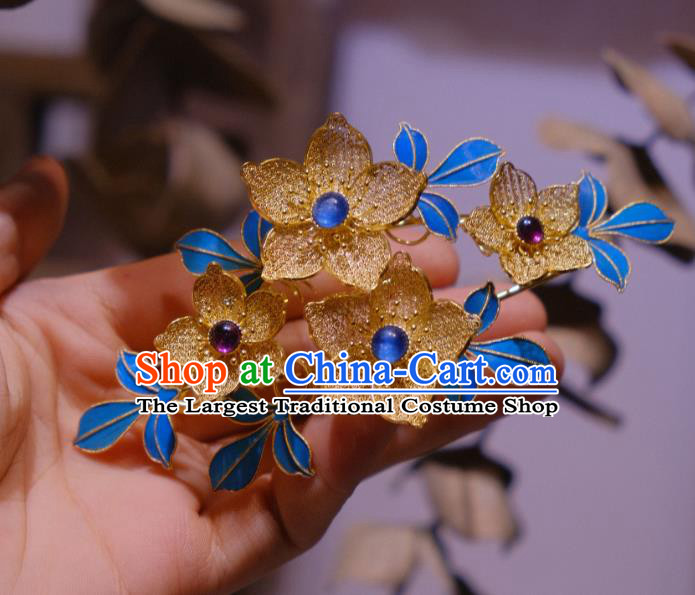 Chinese Traditional Filigree Flowers Hair Crown Hair Jewelry Ancient Qing Dynasty Empress Hairpin