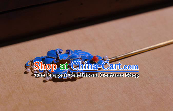 Chinese Ancient Qing Dynasty Empress Blueing Peony Hairpin Traditional Hair Jewelry Hair Stick