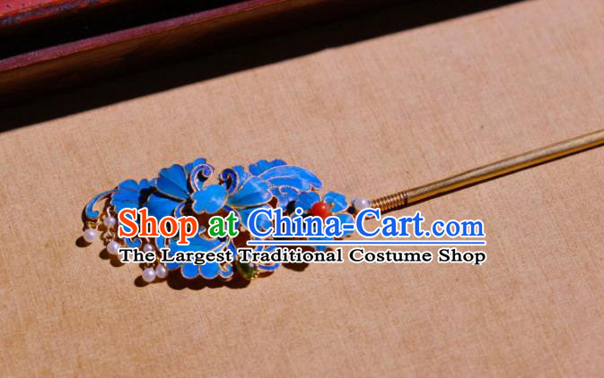Chinese Ancient Qing Dynasty Empress Blueing Peony Hairpin Traditional Hair Jewelry Hair Stick