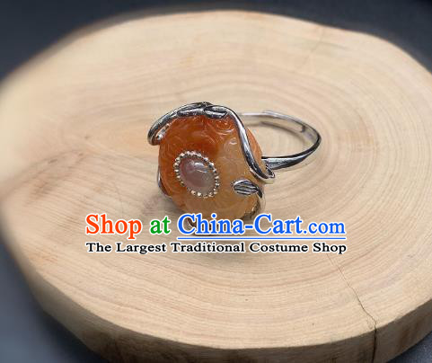 Chinese Handmade Silver Ring National Agate Plum Blossom Circlet Jewelry