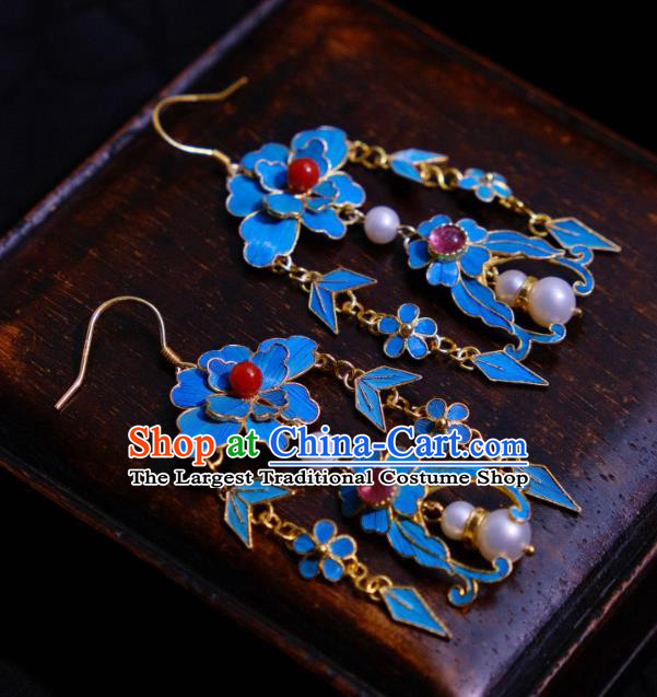 Chinese Cheongsam Tourmaline Ear Accessories Traditional Pearls Earrings Culture Jewelry