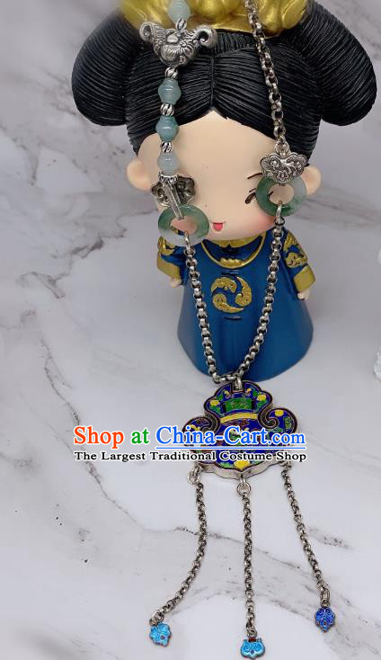 Handmade Chinese Wedding Blueing Necklace National Silver Tassel Necklet Accessories