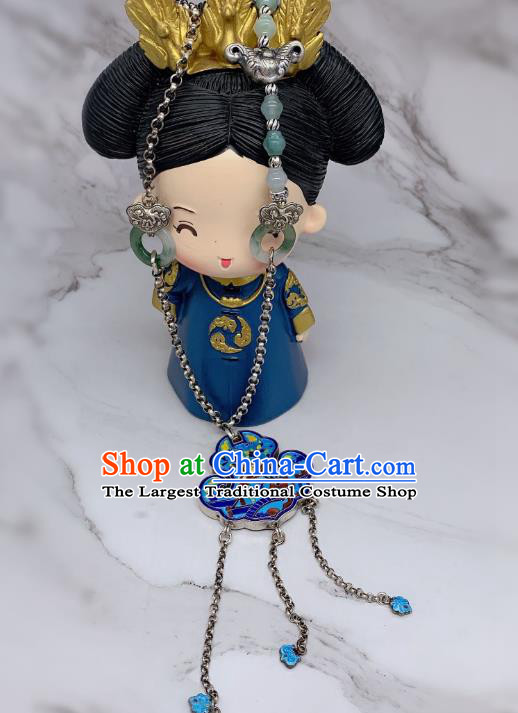 Handmade Chinese Wedding Blueing Necklace National Silver Tassel Necklet Accessories