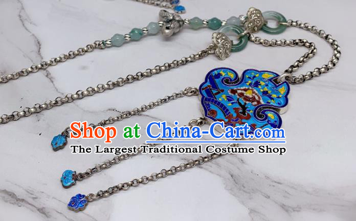 Handmade Chinese Wedding Blueing Necklace National Silver Tassel Necklet Accessories