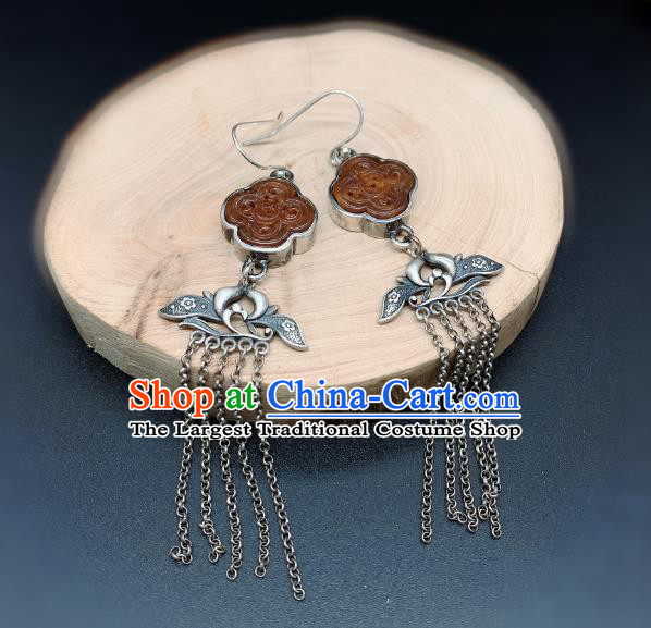 China National Silver Orchid Tassel Earrings Jewelry Traditional Cheongsam Agate Ear Accessories