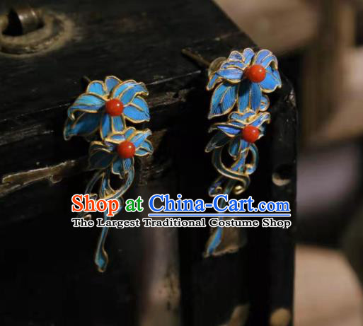 Chinese Cheongsam Ear Accessories Traditional Culture Jewelry Blueing Earrings