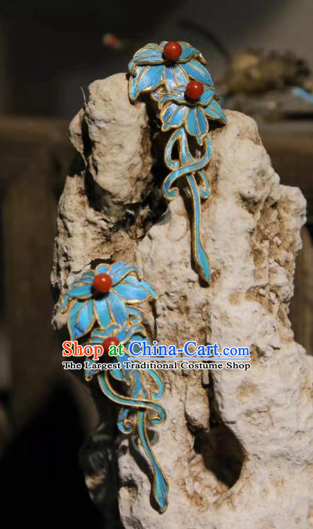 Chinese Cheongsam Ear Accessories Traditional Culture Jewelry Blueing Earrings