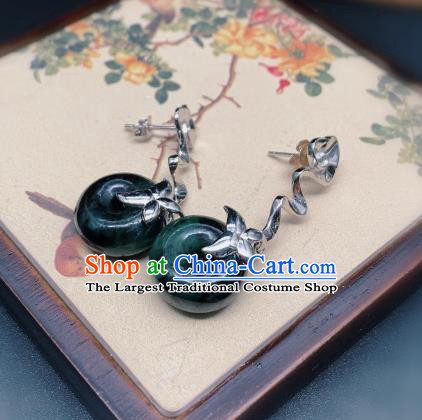 China Traditional Silver Ear Accessories National Cheongsam Jadeite Peace Buckle Earrings Jewelry