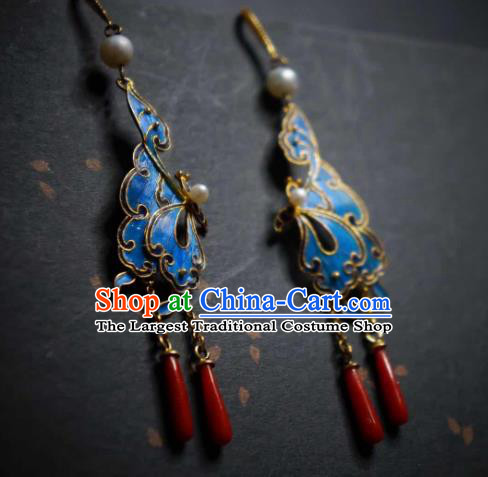 Handmade Chinese Traditional Culture Jewelry Cheongsam Agate Ear Accessories Blueing Butterfly Earrings