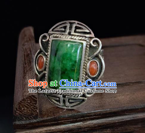 Chinese Handmade Jadeite Ring National Silver Jewelry Circlet