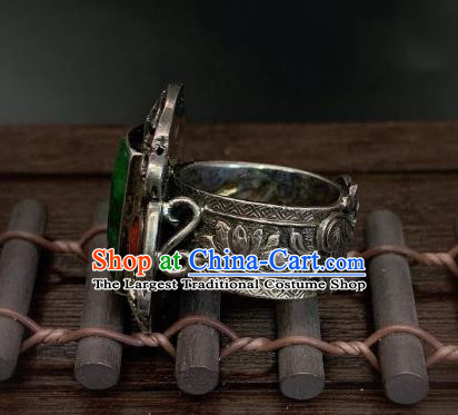 Chinese Handmade Jadeite Ring National Silver Jewelry Circlet