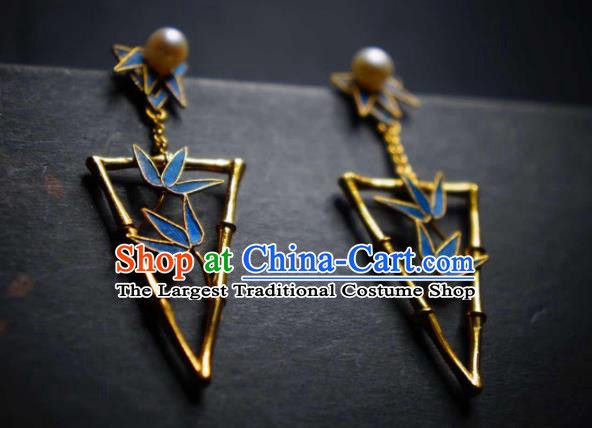 Handmade Chinese Cheongsam Bamboo Leaf Ear Accessories Traditional Culture Jewelry Earrings