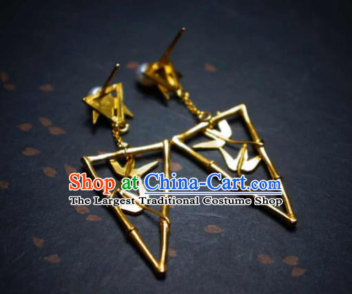 Handmade Chinese Cheongsam Bamboo Leaf Ear Accessories Traditional Culture Jewelry Earrings