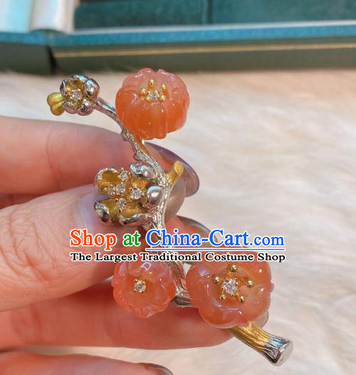 Handmade Chinese National Silver Breastpin Traditional Agate Plum Blossom Brooch Accessories