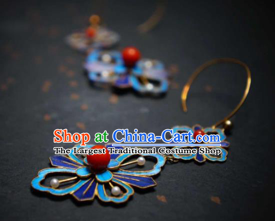 Handmade Chinese Cheongsam Blueing Flowers Ear Accessories Traditional Culture Jewelry Coral Earrings