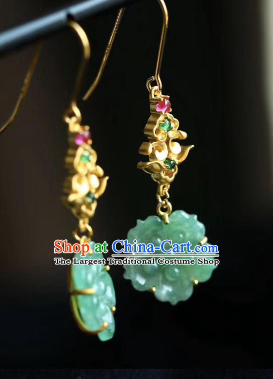 China Traditional Golden Ear Accessories Classical Cheongsam Jade Plum Blossom Earrings