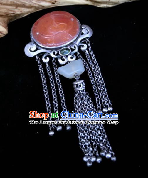 Handmade Chinese Jade Ingot Necklace Accessories National Agate Carving Lotus Necklet Pendant