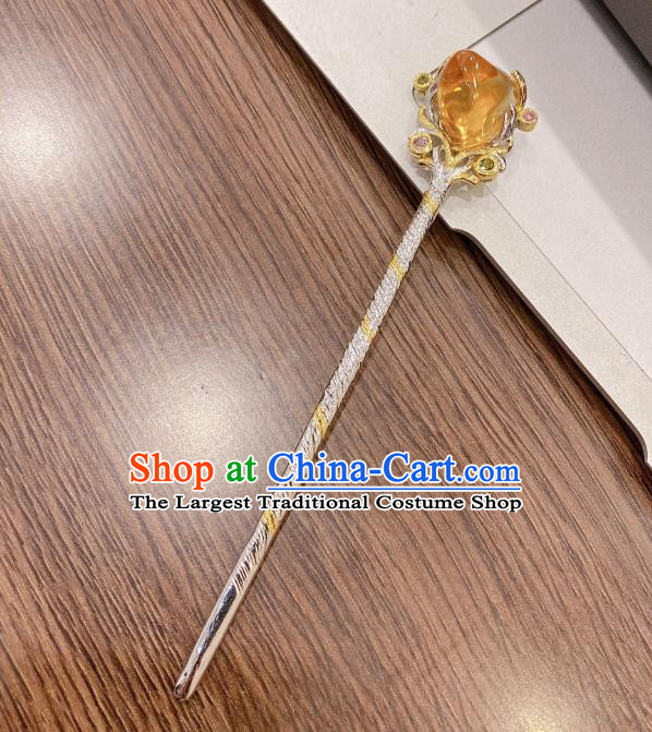 China Traditional Silver Hair Accessories Classical Cheongsam Topaz Hairpin