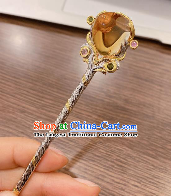 China Traditional Silver Hair Accessories Classical Cheongsam Topaz Hairpin