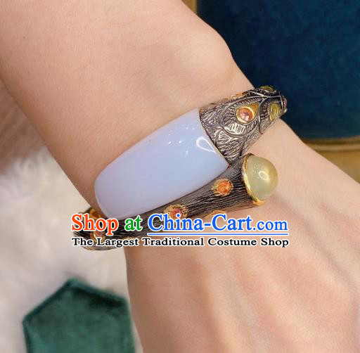 Handmade Chinese National Bracelet Traditional Hetian Jade Wristlet Accessories