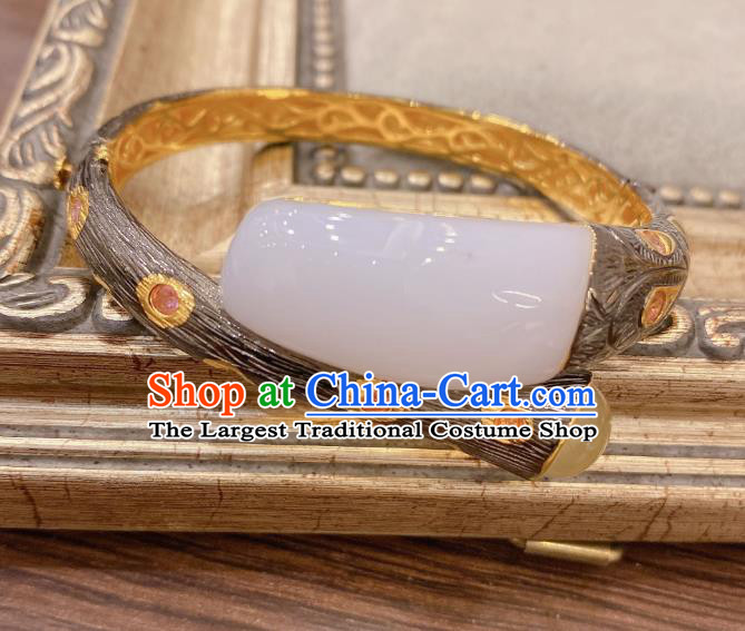 Handmade Chinese National Bracelet Traditional Hetian Jade Wristlet Accessories