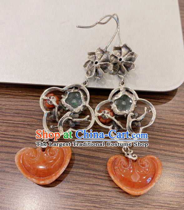 China Traditional Agate Ear Accessories Classical Cheongsam Silver Plum Blossom Earrings
