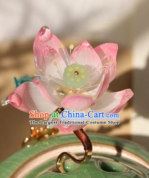 China Hanfu Pearls Tassel Hair Stick Classical Hair Accessories Traditional Song Dynasty Princess Lotus Hairpin