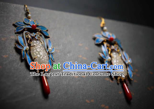 Handmade Chinese Traditional Culture Jewelry Jade Earrings Cheongsam Ear Accessories