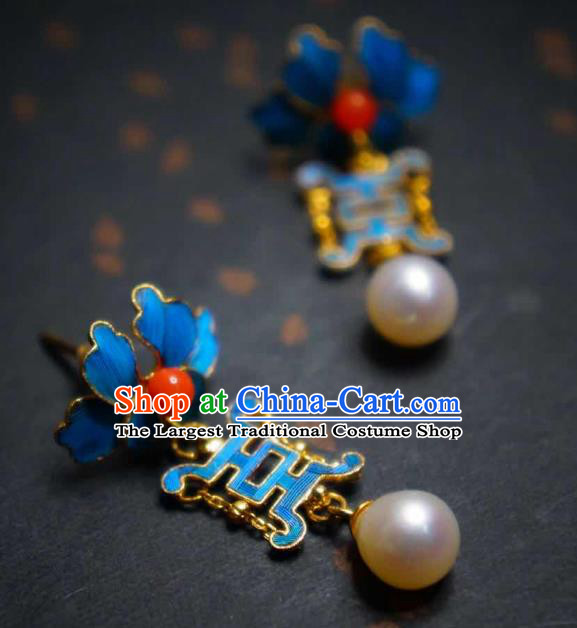 Handmade Chinese Traditional Culture Jewelry Qing Dynasty Court Earrings Cheongsam Pearls Ear Accessories