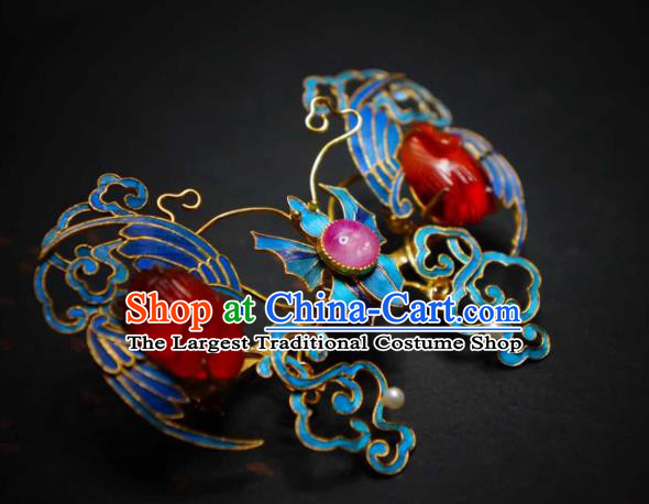 China Handmade Blueing Cranes Brooch Traditional Cheongsam Breastpin Jewelry Agate Accessories