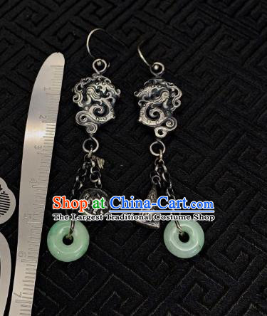 China Traditional Silver Dragon Ear Accessories National Cheongsam Jade Peace Buckle Earrings Jewelry