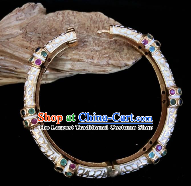Handmade Chinese National Wedding Gems Bracelet Enamel White Bangle Accessories