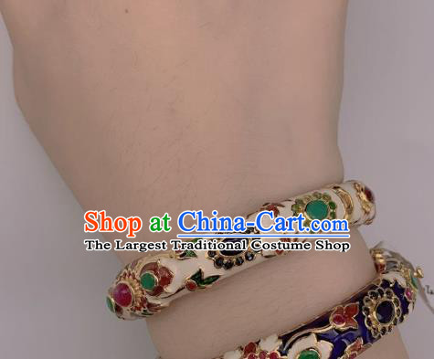Handmade Chinese National Enamel White Bracelet Gems Bangle Wristlet Accessories