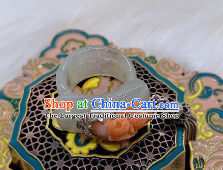 Chinese Handmade Hetian Jade Ring National Agate Jewelry Silver Tassel Circlet