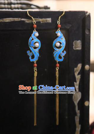 Handmade Chinese Golden Long Tassel Ear Accessories Traditional Culture Jewelry Cheongsam Earrings