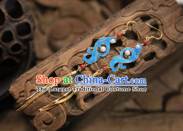 Handmade Chinese Golden Long Tassel Ear Accessories Traditional Culture Jewelry Cheongsam Earrings