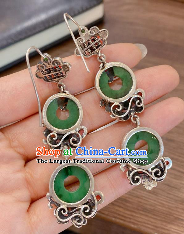 China Classical Agate Rose Earrings Traditional Handmade Jadeite Peace Buckle Ear Accessories