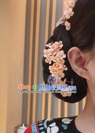 China Traditional Ming Dynasty Velvet Flowers Hair Stick Handmade Plum Blossom Hairpin