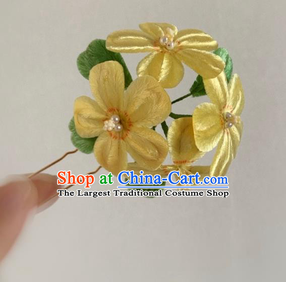 China Classical Yellow Velvet Flowers Hairpin Traditional Qing Dynasty Palace Hair Stick