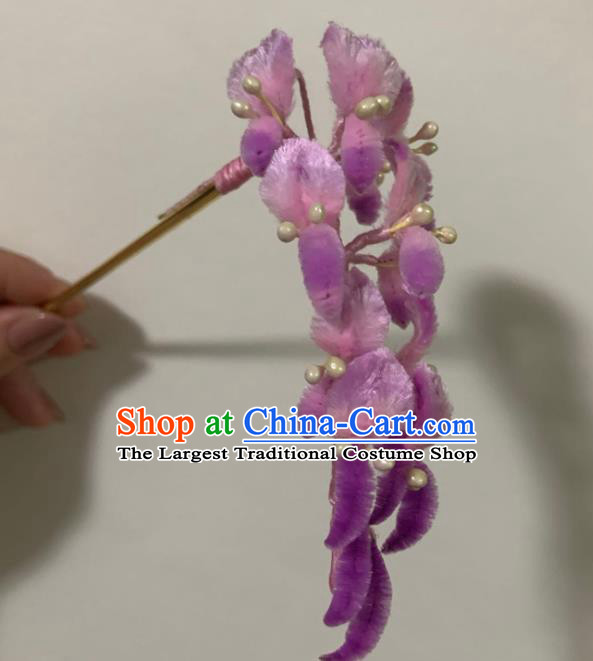 China Traditional Classical Velvet Wisteria Hairpin Ancient Qing Dynasty Hair Stick Accessories